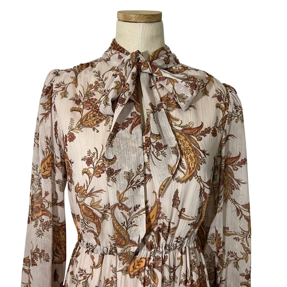Rachel Parcell dress Women's XS cream floral print chiffon tiered long sleeve - Picture 3 of 13